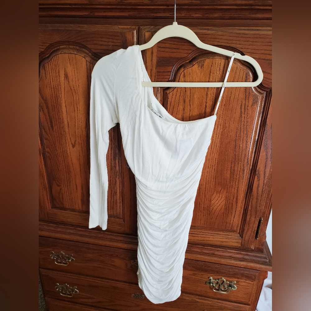 F21 White One Shoulder Mini Dress